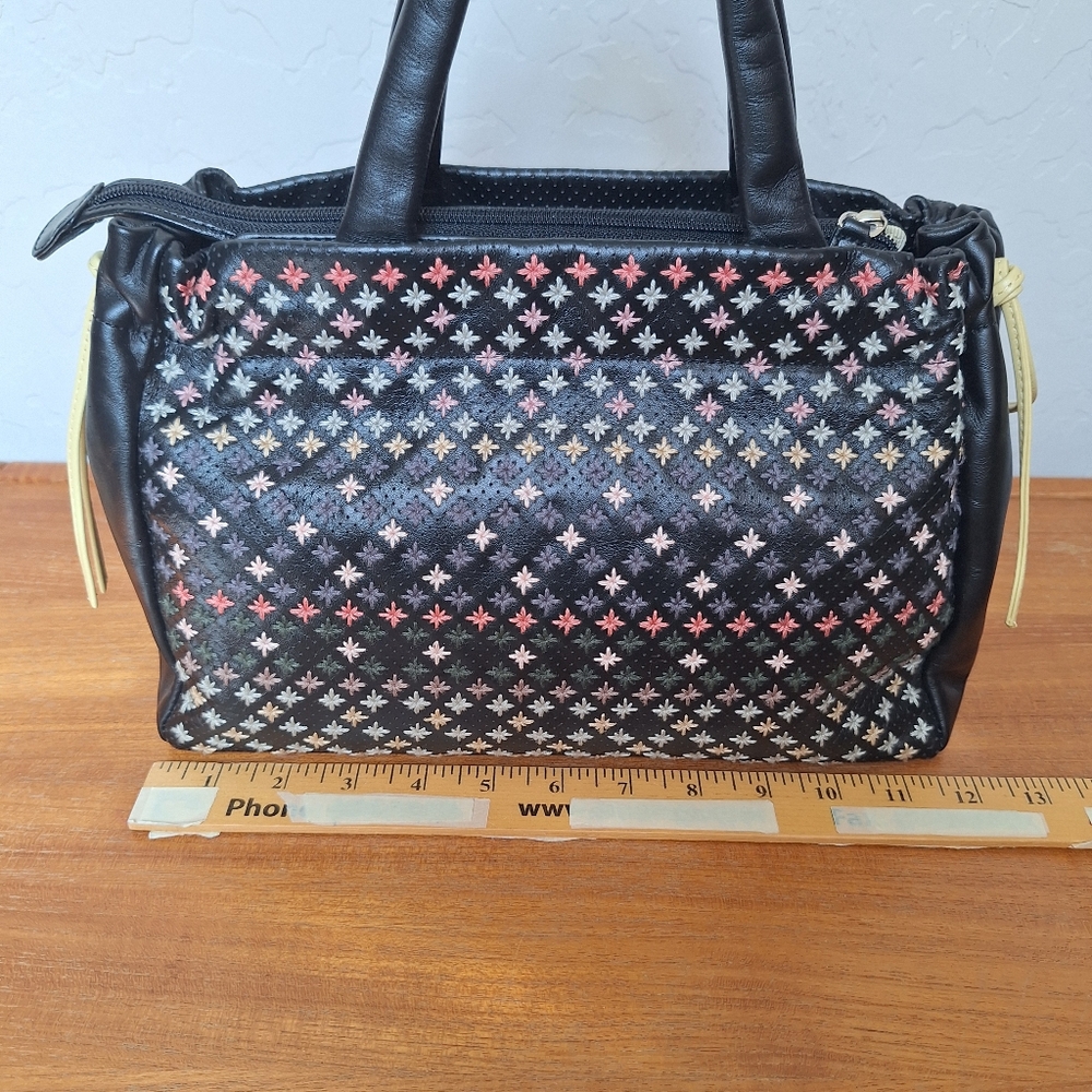 Radley Floral Embroidered Leather Satchel Ditsy Rainbow Country Grandma Black - Picture 11 of 15